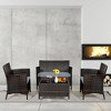 Tangkula 4PCS Patio Rattan Conversation Furniture Set Outdoor w/ Brown & Gray Cushion - 2 of 4