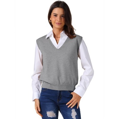 INSPIRE CHIC Women's V-Neck Sleeveless Uniform Classic Knitted Pullover Sweater Vest