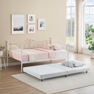 Metal Bed Frame Twin Size Trundle Daybed Heavy Duty Pull Out Sofa Bed with Headboard, Side Armrest ,Easy Assembly, for Living Room, Bedroom - 1 of 4