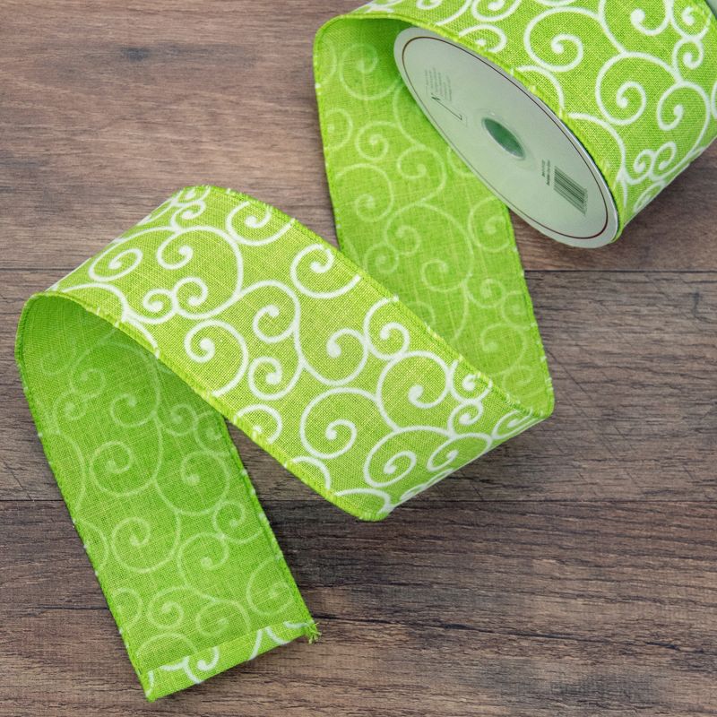 Northlight Green and White Swirl Wired Spring Craft Ribbon 2.5" x 10 Yards, 2 of 4