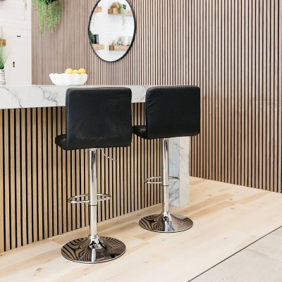 Adjustable Black Faux Leather Swivel Barstools with Chrome Finish