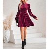 Coolmee Women Casual High Neck Elastic Waistline Long Sleeve Velvet Midi Dress Wedding Guest Short Wrap Tunic Formal Dress - 3 of 4