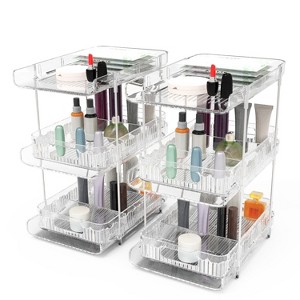 NewHome "2-Pack 3-Tier Clear Bathroom Organizer with Drawers, Dividers, Slide-Out Storage for Pantry & Beauty" White - 1 of 4