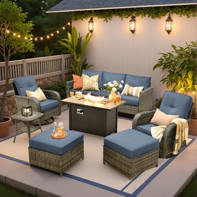 XIZZI Outdoor Rattan Sectional Sofa Set, Modular Patio Lounge Set w/ Swivel Chairs, Side Table & Optional 3-Seat Sofa/Ottomans/Firepit/Coffee Table