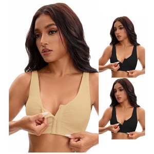 INSPIRE CHIC Women's Front Closure Adjustable Strap Wirefree Full Coverage Soft Workout Bras 3 Packs - 1 of 4