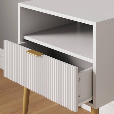 Jacklyn White and Gold Mid-Century Nightstands with Drawer, Set of 2