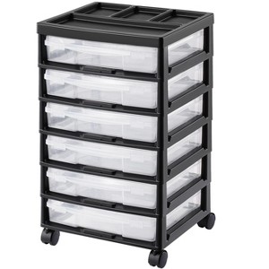 VEVOR Scrapbook Rolling Storage Cart, 6-Tier Large Capacity with Organizer Top,Black Frame with 6 Clear Cases and 4 Removable Wheels,Black+Transparent - 1 of 4