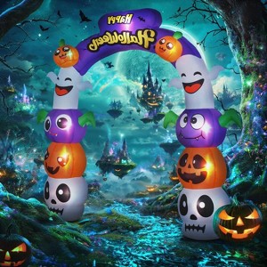 Hrinhom Inflatable Halloween Archway with Pumpkin Skulls Ghosts Bats Archway Beams and Yellow Lettering - 1 of 4