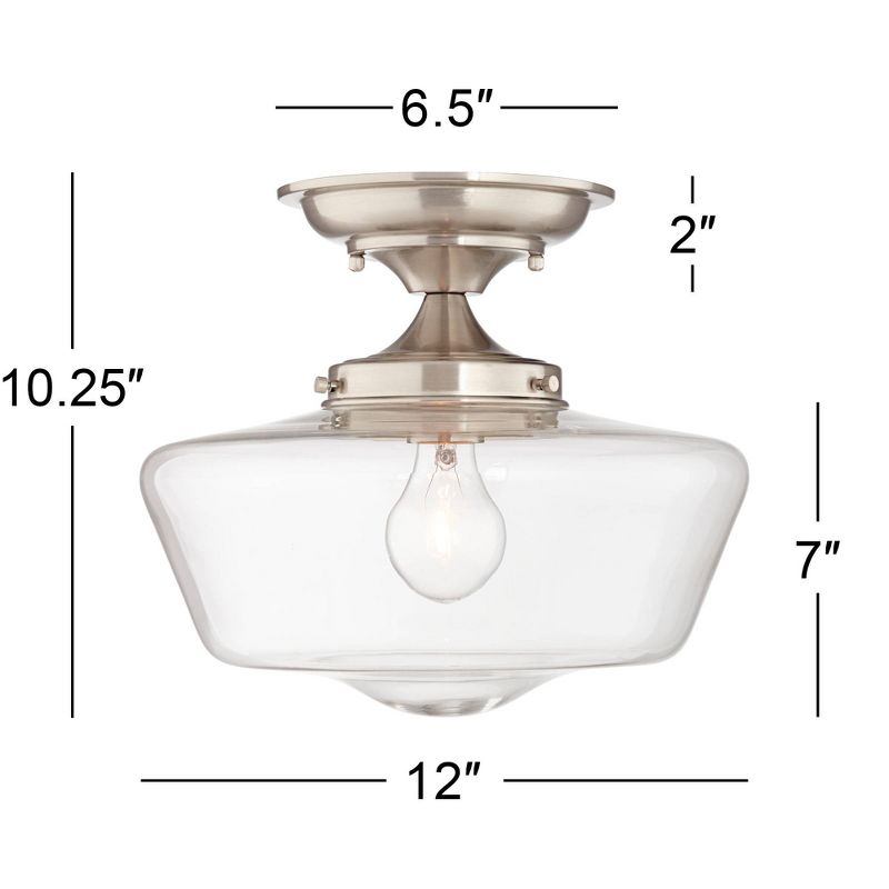 Regency Hill Modern Schoolhouse Ceiling Light Semi Flush Mount Fixture Brushed Nickel 12" Wide Clear Glass for Bedroom Kitchen, 4 of 9
