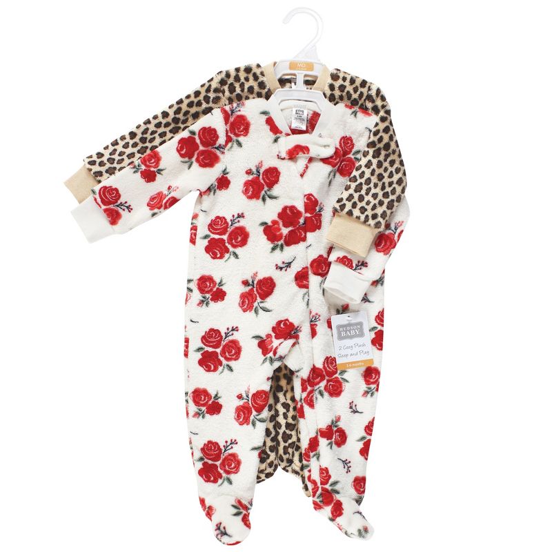 Hudson Baby Infant Girl Plush Sleep and Play, Red Rose Leopard, 2 of 5