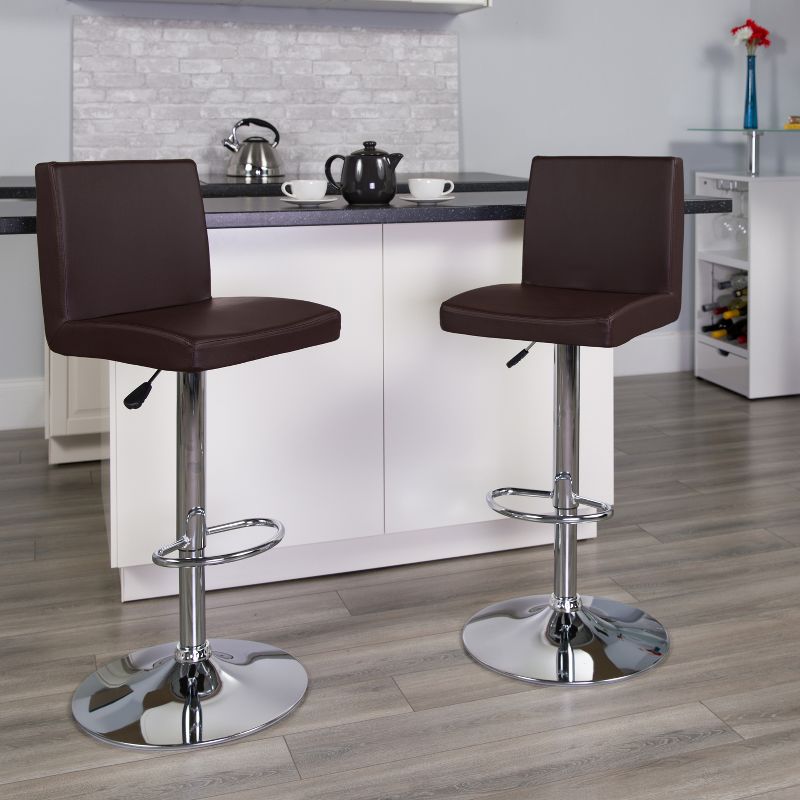 Emma and Oliver 2 Pack Contemporary Vinyl Adjustable Height Barstool with Panel Back and Chrome Base, 2 of 7