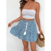 Women's Ruffle Mini Skirt Smocked High Waist Print Boho Pleated Layered Short Skirts - 3 of 4