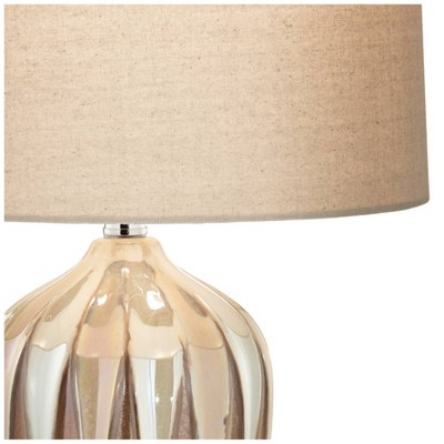 Ivory Drip Glaze Ceramic Table Lamp with Beige Drum Shade