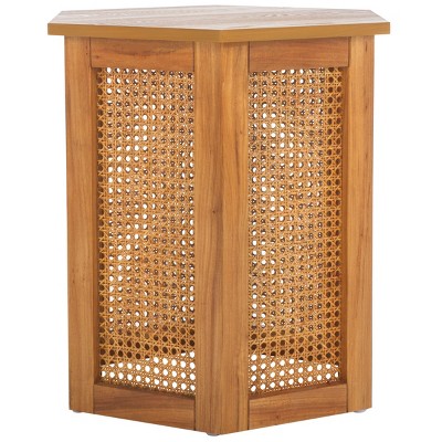 Danez Hexagonal Natural Wood and Cane Accent Table