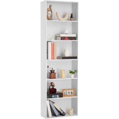 Rustic Industrial Bookcase,6-Shelf Tall Wooden Organizer,Sturdy Freestanding Storage Bookshelf for Living Room,Bedroom,Home Office or Library,White