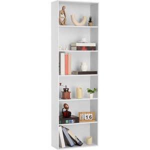Rustic Industrial Bookcase,6-Shelf Tall Wooden Organizer,Sturdy Freestanding Storage Bookshelf for Living Room,Bedroom,Home Office or Library,White - 1 of 4