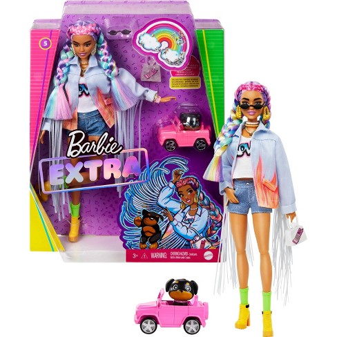 Download Barbie Extra Doll 5 In Long Fringe Denim Jacket With Pet Puppy Target