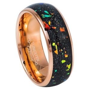 Jewelry Avalanche 8mm Dome Rose Gold IP Opal & Abalone Inlay Tungsten Carbide Mens Wedding Band - 1 of 4