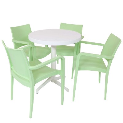 Sunnydaze All-Weather Commercial-Grade Landon Indoor/Outdoor Patio Furniture Dining Set with Round Table with Folding Top, Red and White, 5pc