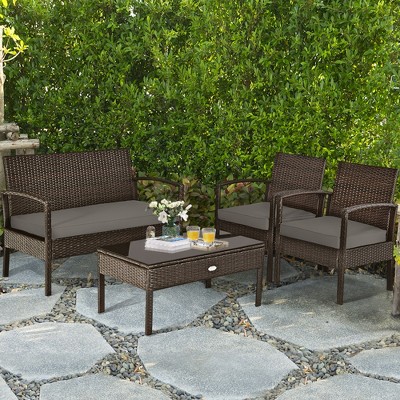 8-Piece Black PE Rattan Patio Conversation Set with Cushions