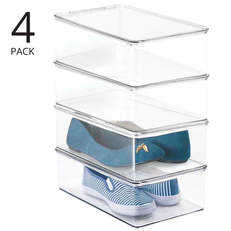 mDesign Plastic Closet Shoe Storage Organizer Box with Hinged Lid, 2 of 10
