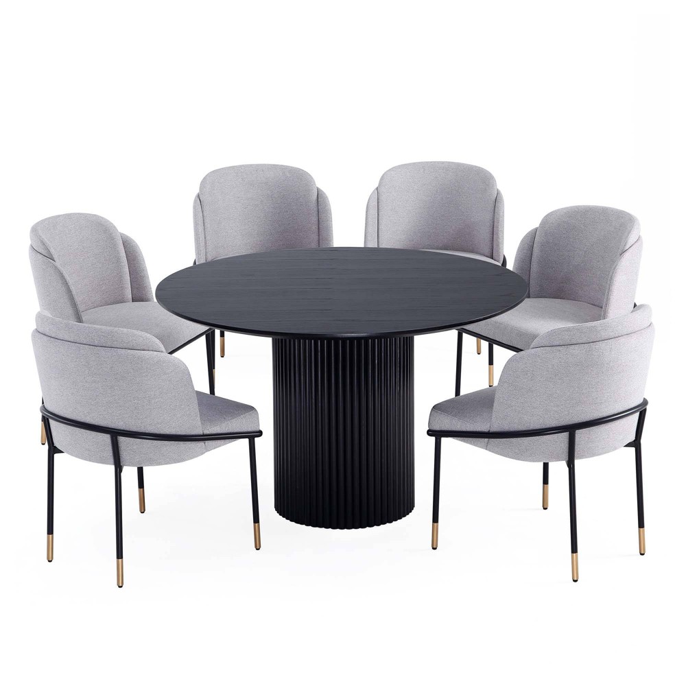 Photos - Dining Table Manhattan Comfort 7pc 59.05" Hathaway and Flor Round Dining Set: Upholster