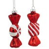 Northlight Set of 2 Shiny Red and White Glittered Candy Christmas Glass Ornaments 4" - 3 of 4