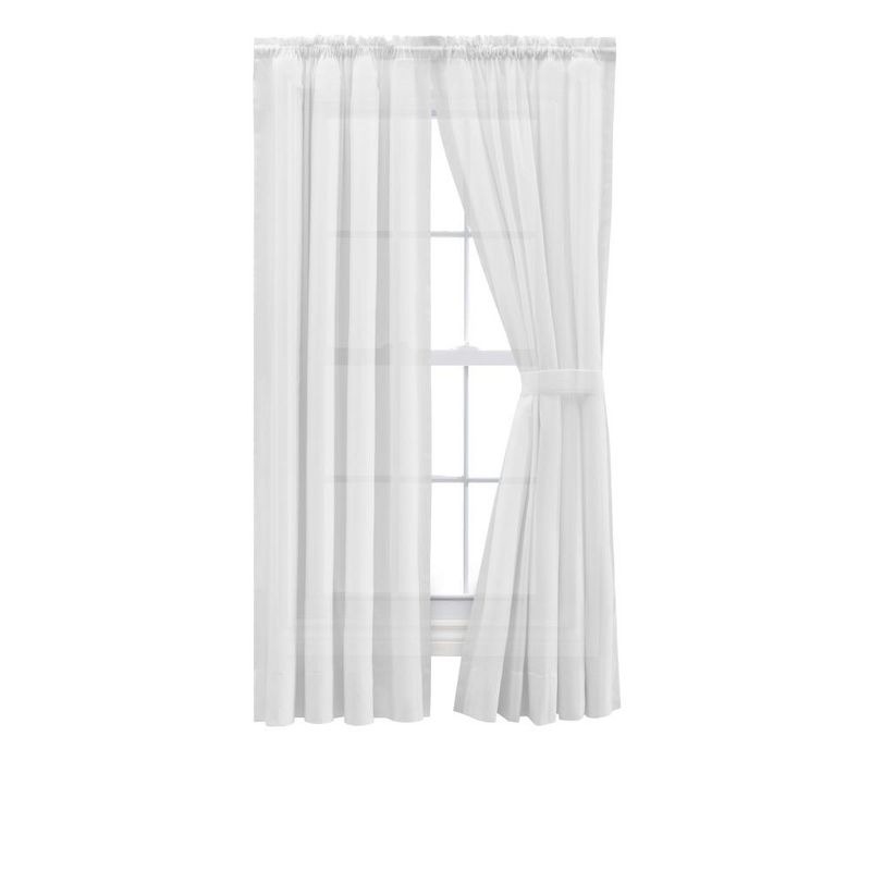 Ellis Curtain Shadow Stripe Tailored Curtain Panel Pair for Windows with Ties White, 1 of 5