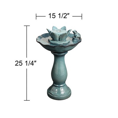 Verdigris Green Ceramic Lotus Flower Frog Outdoor Pedestal Fountain
