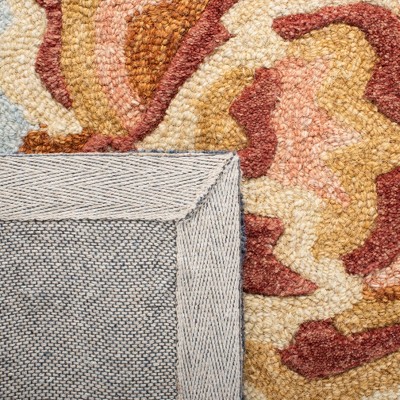 Handmade Blue Floral Wool Square Area Rug
