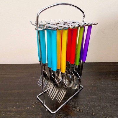 Santoro 20-Piece Colorful Stainless Steel Flatware Set with Hanging Rack