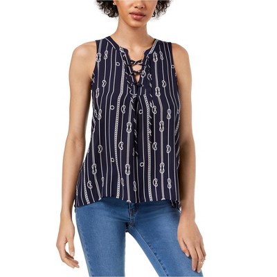 maison Jules Womens Lace-Up Pullover Blouse