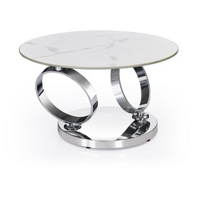 HomeRoots 32" White And Silver Ceramic Tile And Metal Round Abstract Coffee Table - 1 of 4