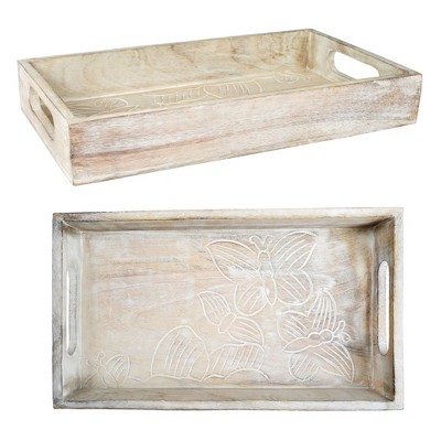 Mela Artisans | Butterflies Trays in Whitewash