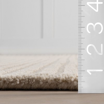 Handmade Beige Wool Rectangular Area Rug with Subtle Stripes