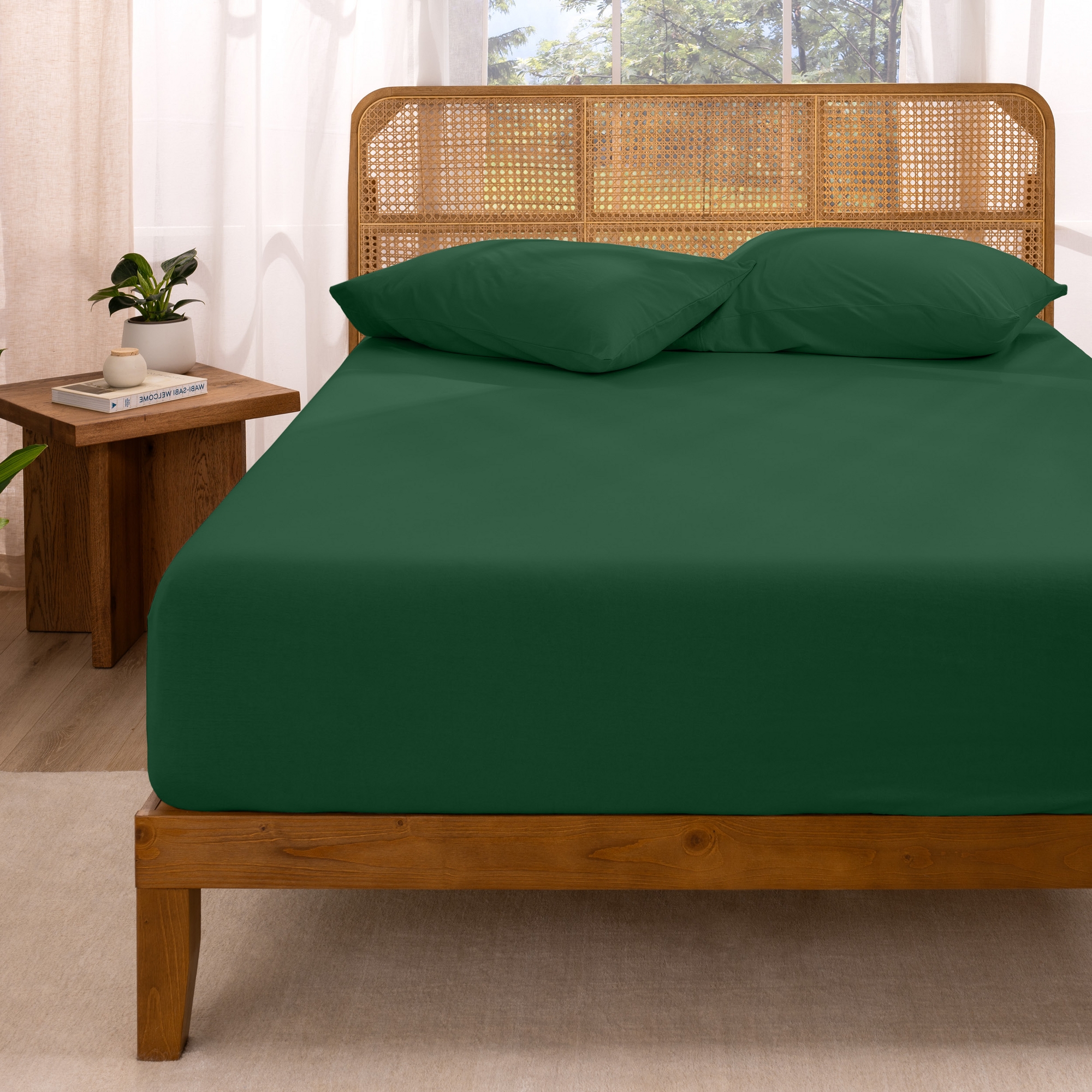 Breathable Organic Cotton Jersey Fitted Sheet by Bare Home - Queen, Forest Green