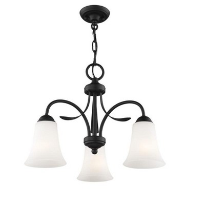 Black 3-Light Chandelier with Hand Blown Satin Glass