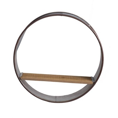 Set of 5 Gray Iron Round Wall Planters with Wood Shelves