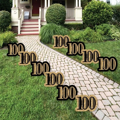 Big Dot of Happiness Adult 100th Birthday - Gold Lawn Decorations - Outdoor Birthday Party Yard Decorations - 10 Piece