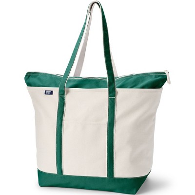 Lands End Extra Large Natural 5 Pocket Zip Top Long Handle Canvas Tote Bag Natural bright Spruce Target