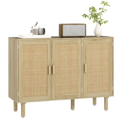 HOMCOM Bohemian Sideboard, Buffet Cabinet with Rattan Doors, Coffee Bar Cabinet with Shelves for Living Room, Hallway