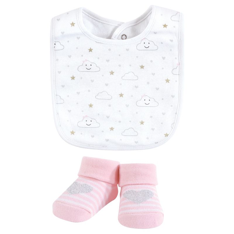 Hudson Baby Infant Girl Cotton Bib and Sock Set, Pink Cloud, One Size, 5 of 7