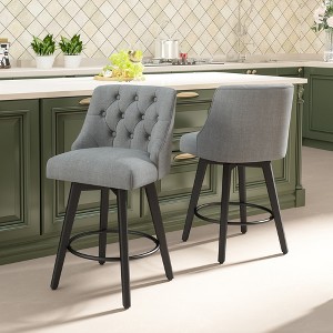Dyonery Counter Height Swivel Bar Stools Set of 2, 26.8 Inch Bar Stools with Footrest, Upholstered Barstools with Back and Solid Wood Legs for Kitchen - 1 of 4