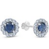 Pompeii3 2 1/5 Ct Halo Diamond & Blue Sapphire Studs 14k White Gold - 2 of 4
