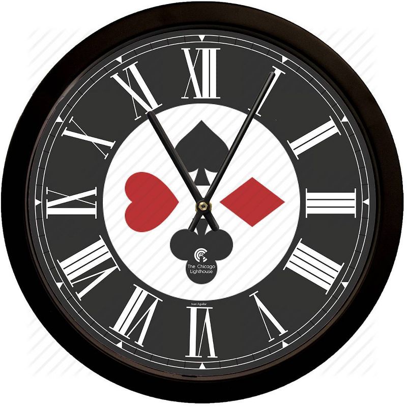 14.5&#34; Poker Roman Numerals Contemporary Body Quartz Movement Decorative Wall Clock Black - The Chicago Lighthouse, 1 of 6