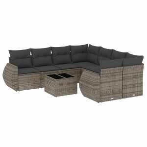 vidaXL 9 Piece Patio Sofa Set with Cushions - Gray Poly Rattan - 1 of 4