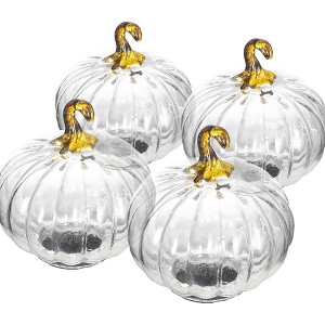 NAYSAYE Set of 4 Clear Glass Pumpkins Ornament Holiday Decor for Fall Harvest Festival Thanksgiving Tabletop Display, Clear, 14"*12"*8" - 1 of 4