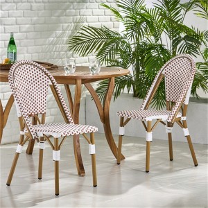 SKRAN Outdoor PE Rattan and Aluminum French Bistro Chairs, Set of 2, Rusted Red & White, Bamboo Print Finish for Garden, Patio, Outdoor - 1 of 4