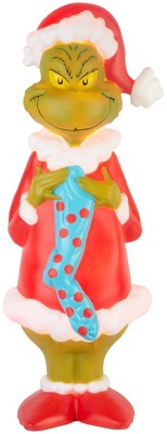 Grinch Lighted Blow Mold Outdoor Decor Grinch w/Seussian Style Stocking 24" Dr. Seuss, Multi