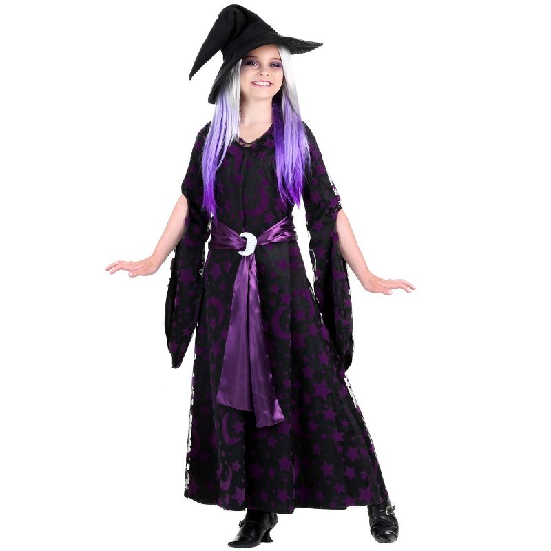 HalloweenCostumes.com Girls Purple Moon Witch Costume, 1 of 3